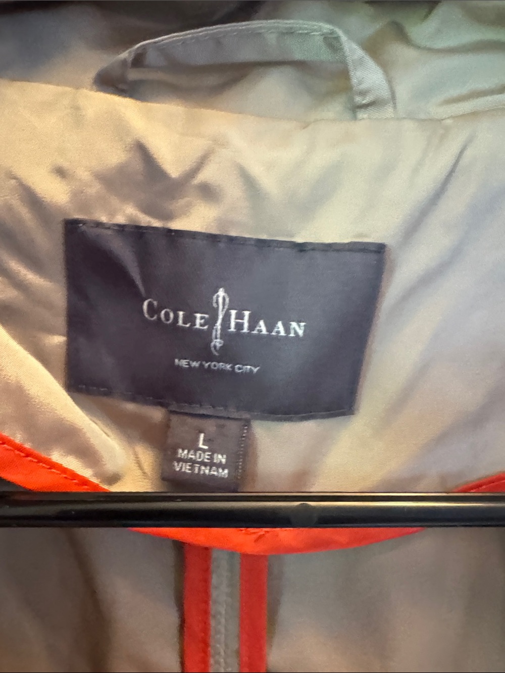 Cole Haan Light Gray Trench Coat with Red Trim - Picture 2 of 3